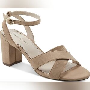 Charter Club Womens Kyraa Faux Suede Dressy Block Heels Tan 5 Medium (B,M)